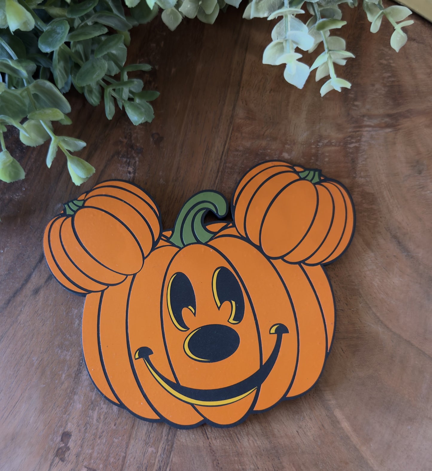 Mouse Shaped Jack-O-Lantern Wooden Coaster