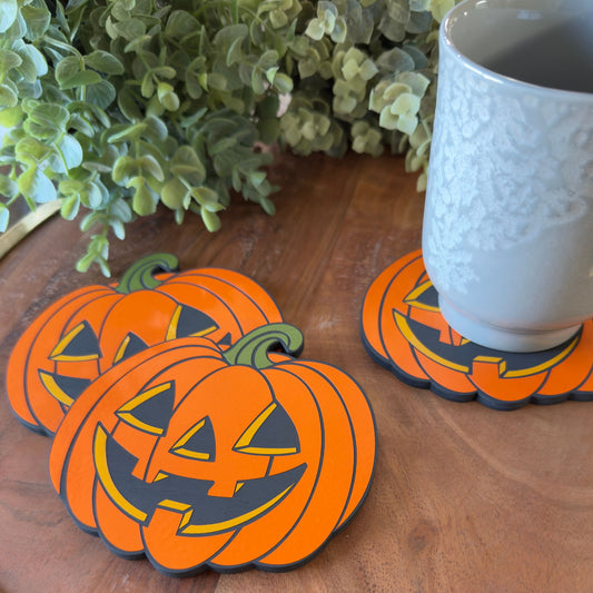 Jack-O-Lantern Wooden Coasters