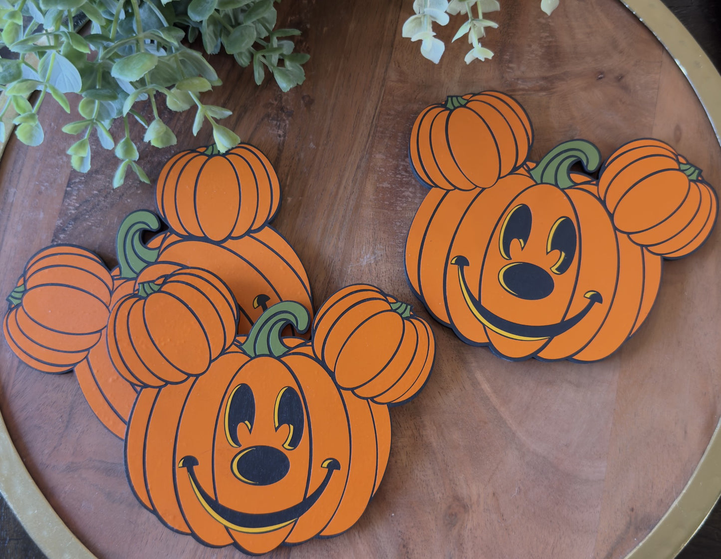 Mouse Shaped Jack-O-Lantern Wooden Coaster