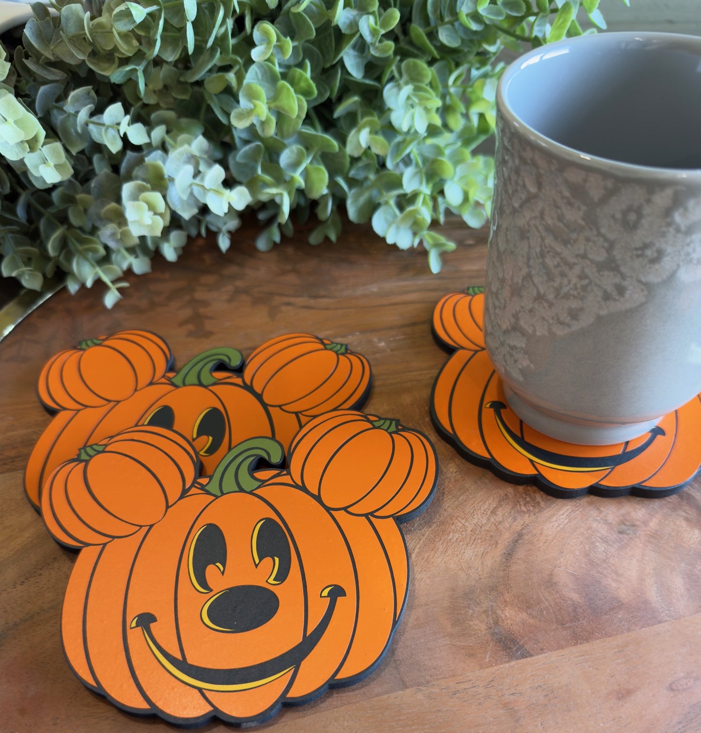 Mouse Shaped Jack-O-Lantern Wooden Coaster